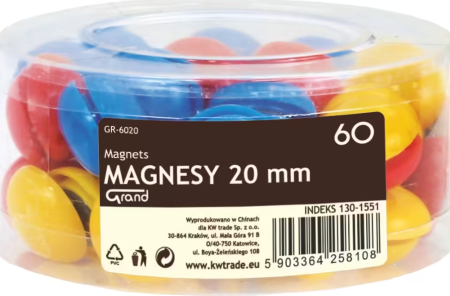 magnet v plastu kulatý 20mm 60ks barevný mix
