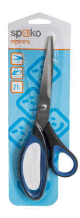 Spoko nůžky kancelářské Ergonomy, 21 cm, asymetrické, černomodré