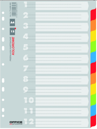 Rozlišovač číselný 1-12, A4, karton, 12 listů, mix barev