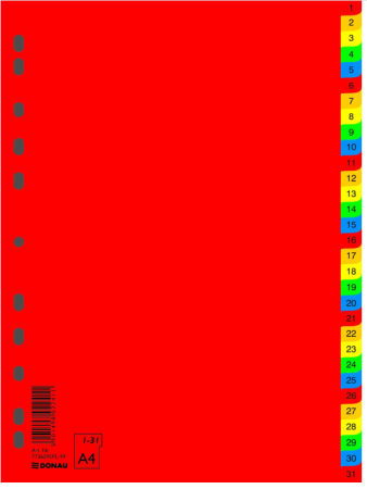 DONAU rozlišovač číselný 1-31, A4, PP, 31 listů, mix barev