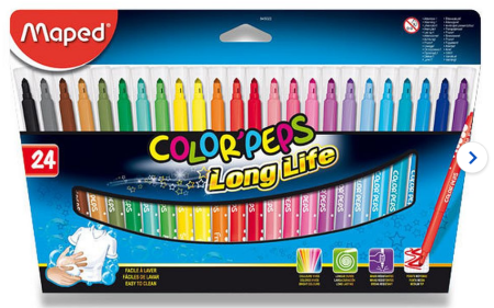 Dětské fixy sada 24 barev Maped Color'Peps Long Life