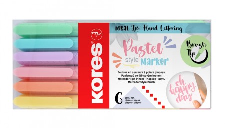 Pastel Style Brush Tip Markers / 6 ks / 21462