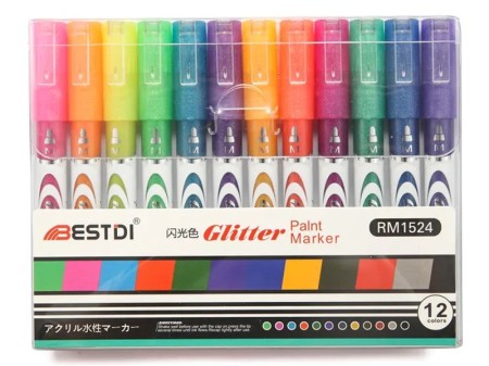 Akrylové popisovače 12 barev hrot 2-3mm - Glitrové