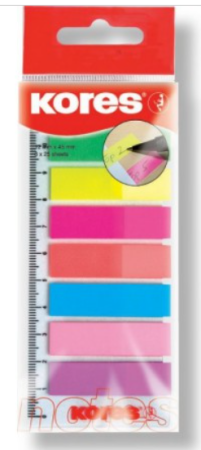 Samolepící plastové záložky na pravítku KORES 45x12mm 8 neonových barev