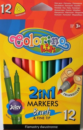 Popisovače COLORINO Kids 2v1 12 barev - Brush / Fine tip