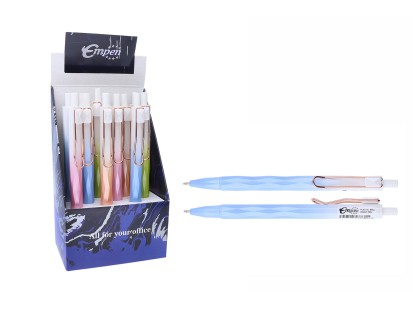 Trendy plastové kuličkové pero v pastelových barvách s kovovým klipem.