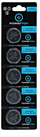 Baterie lithiová, CR2032, 3V, Powerton, blistr, 5-pack