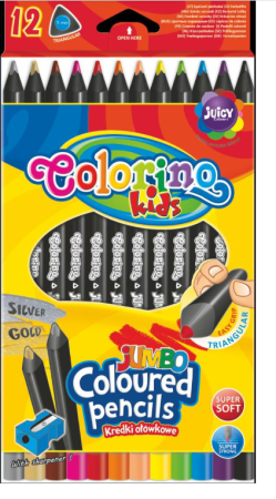 Colorino pastelky trojhranné JUMBO, černé dřevo, s ořezávátkem, 12 barev